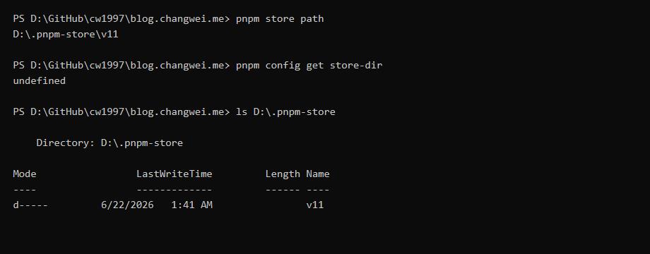 pnpm store path 命令的终端输出